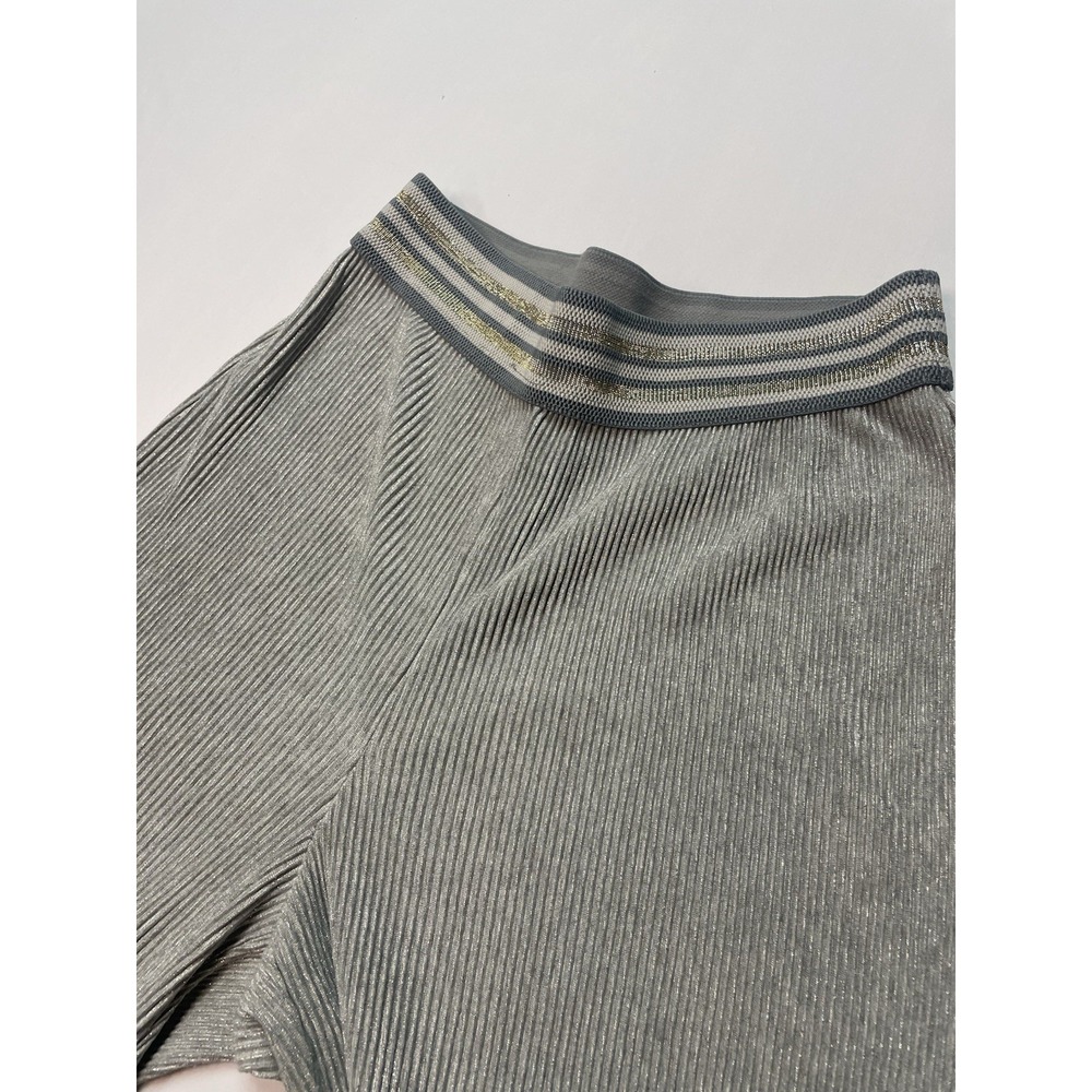 Anthropologie Et:Wa Silver Metallic Wide Leg Pants Large Flowy Glam Ribbed